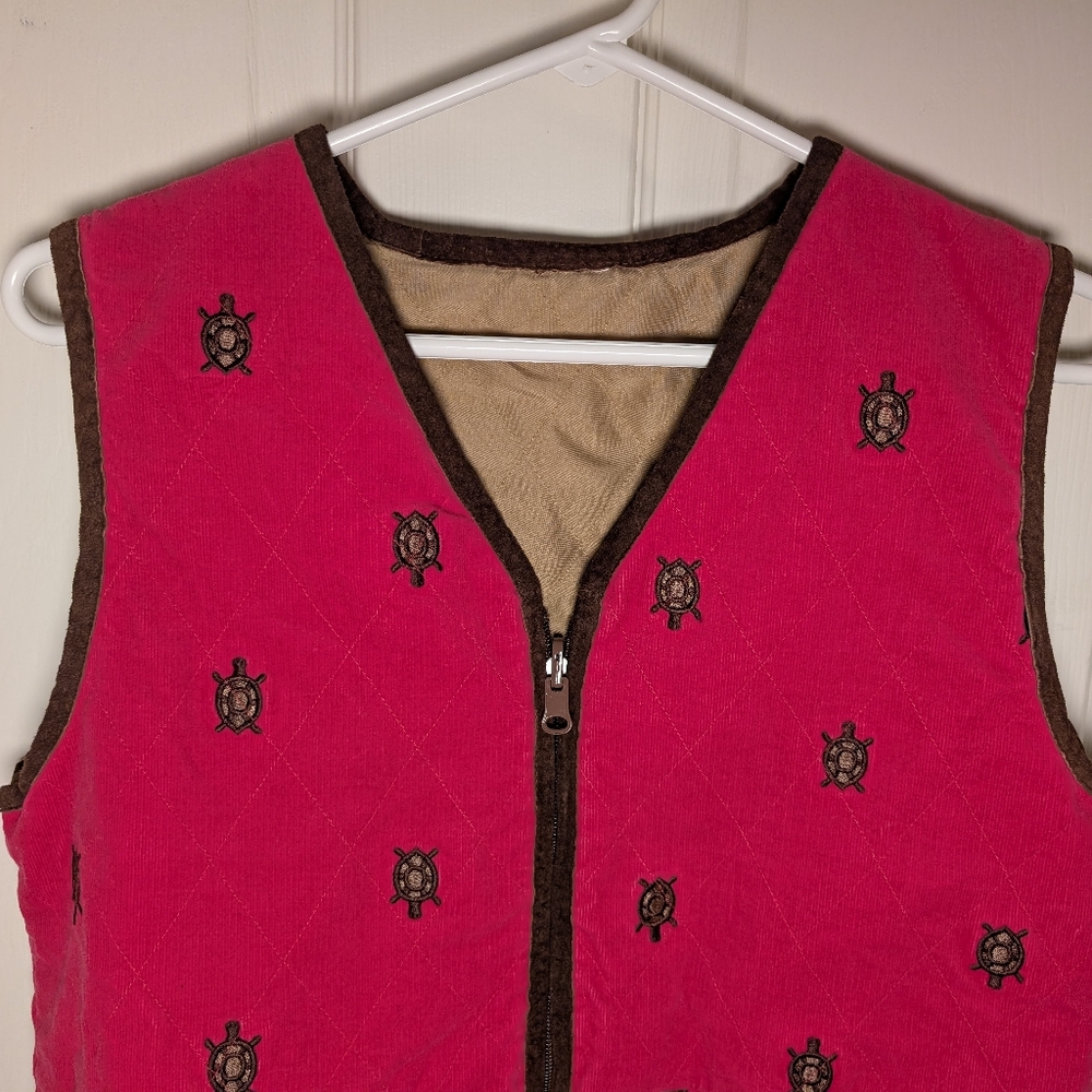 Unbranded Pink Corduroy Embroidered Turtle Vest Cotton With Pockets, Small/Med